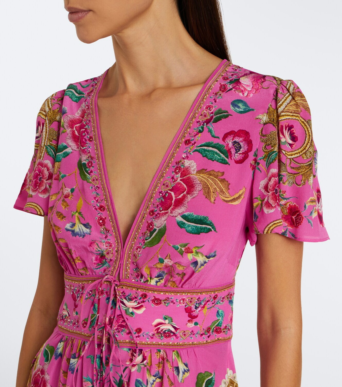 Camilla Embellished floral silk midi dress