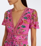 Camilla Embellished floral silk midi dress