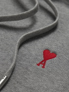 AMI PARIS - Logo-Embroidered Cotton-Jersey Hoodie - Gray