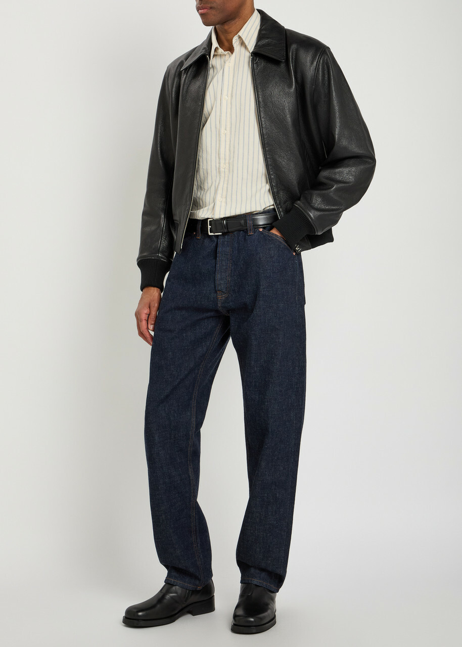Ami Paris Adc Grained Leather Bomber Jacket Black