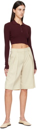 The Frankie Shop Burgundy Giselle Cropped Knit Polo