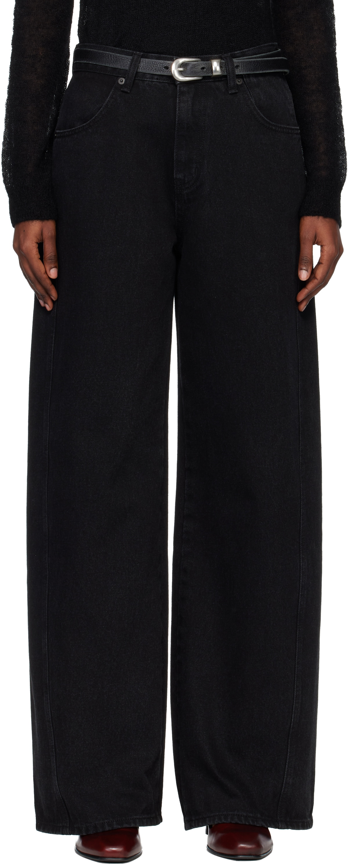 TONYWACK Black Wide-Leg Cotton Work Trousers