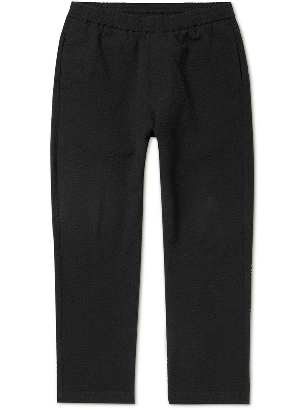 Photo: Barena - Bativoga Straight-Leg Stretch-Cotton Seersucker Trousers - Black