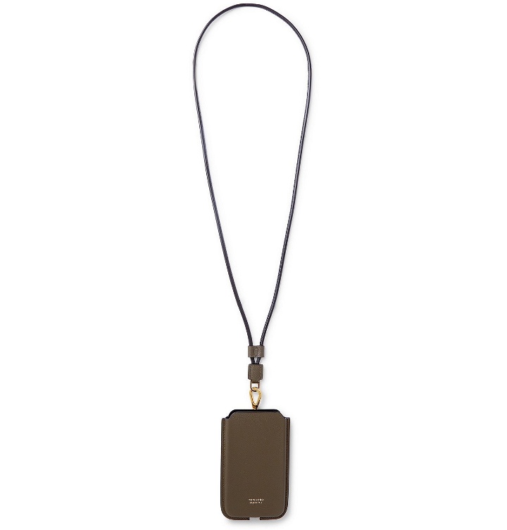 Photo: TOM FORD - Full-Grain Leather Phone Pouch with Lanyard - Green