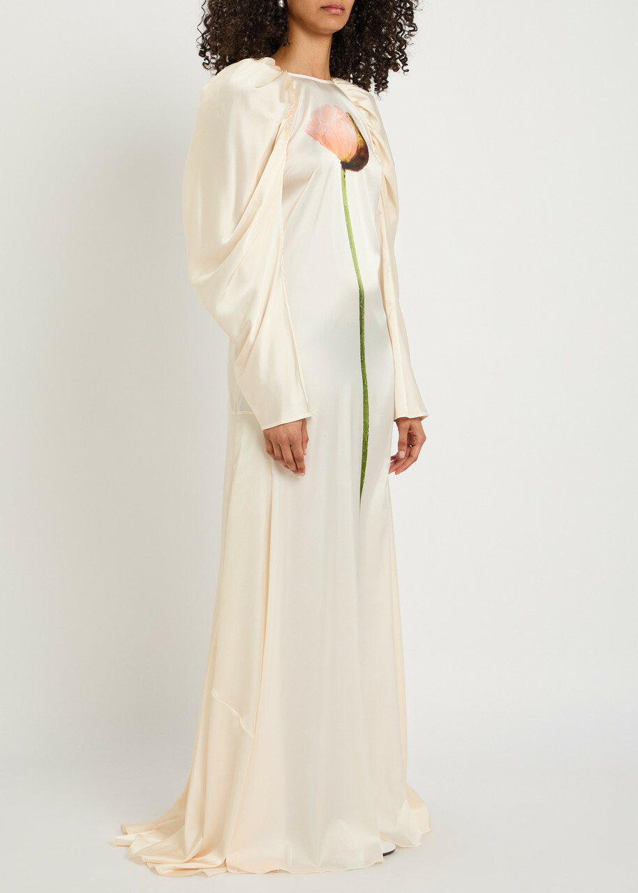 Simone Rocha Poppy Floral-print Satin Gown Cream