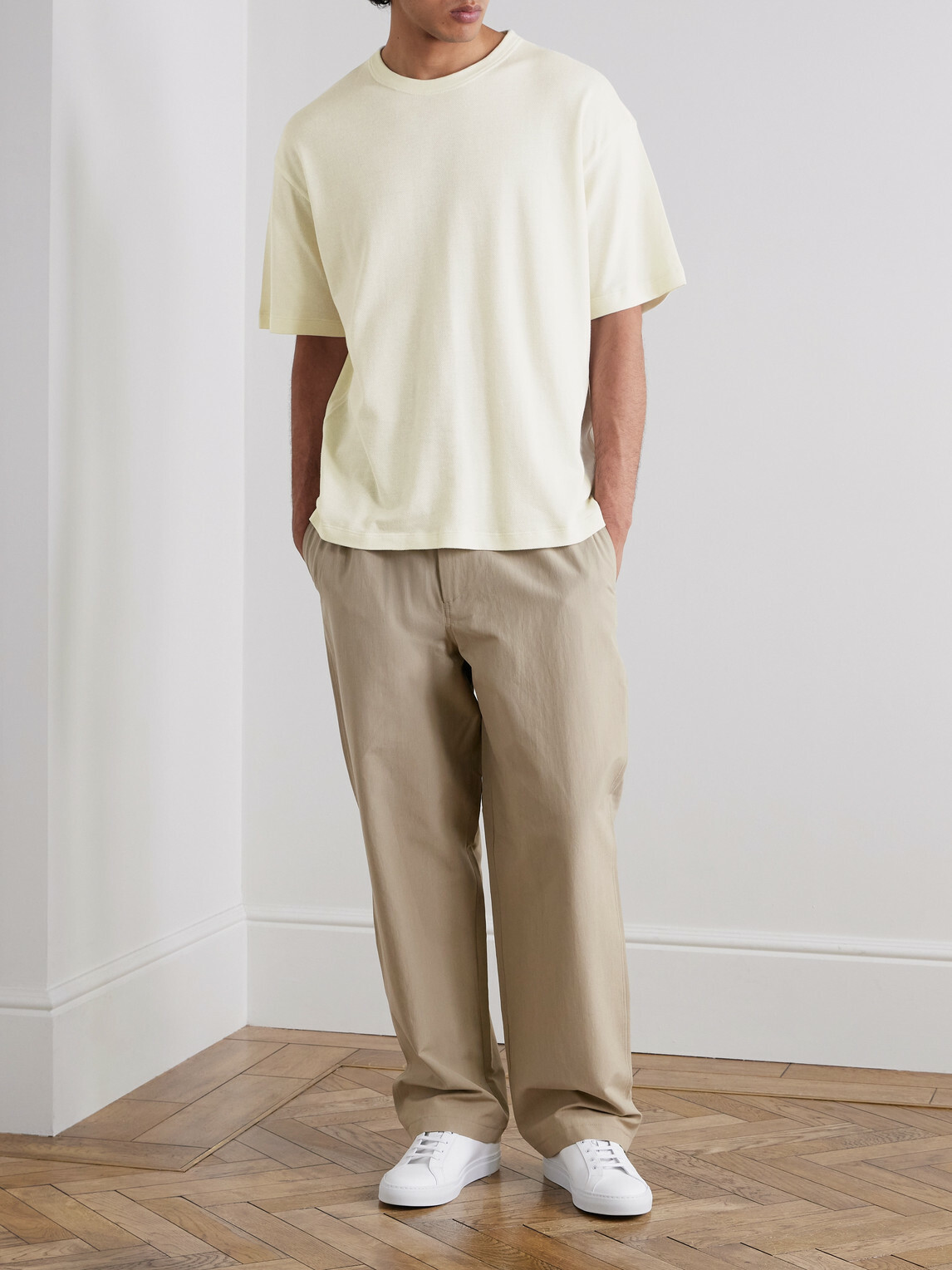 SSAM - Cotton and Silk-Blend Piqué T-Shirt - Neutrals