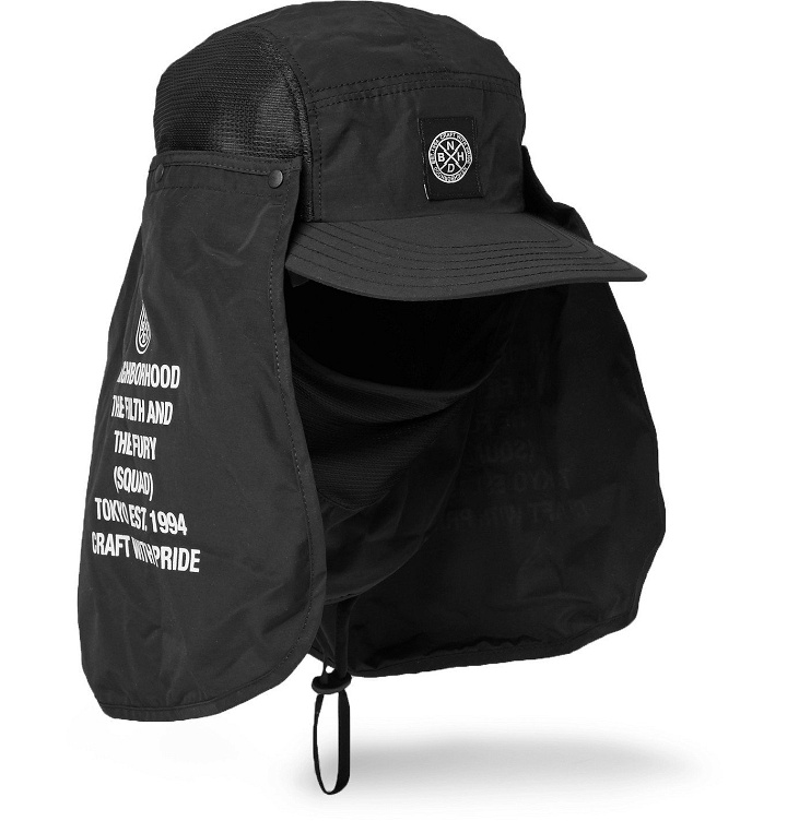 Photo: Neighborhood - Dusters Convertible Logo-Print Shell and Mesh Trapper Hat - Black