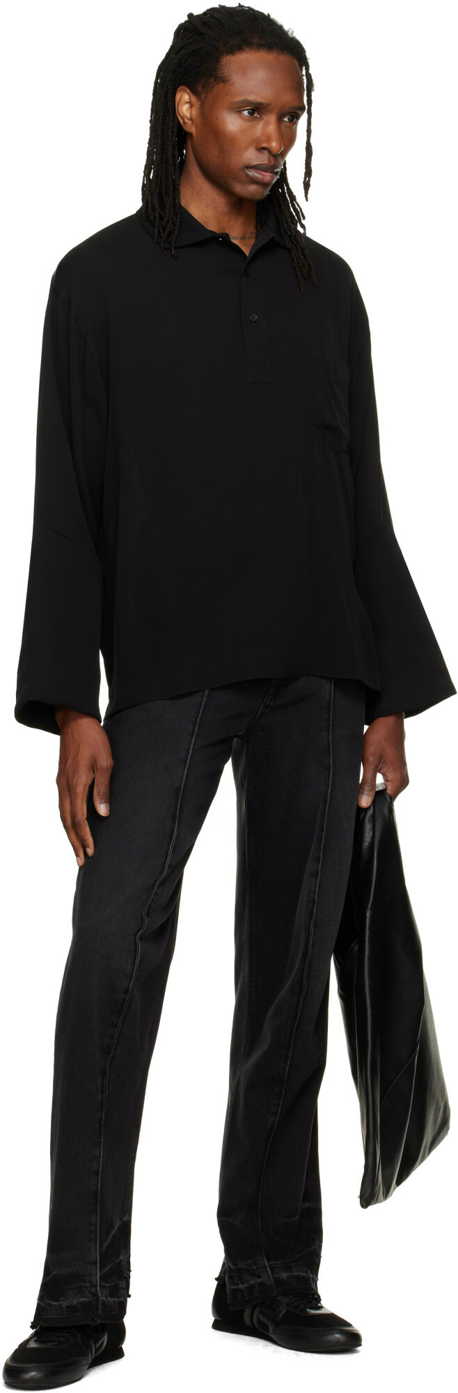 ALAINPAUL Black Elasticated Waist Knee Shape Jeans