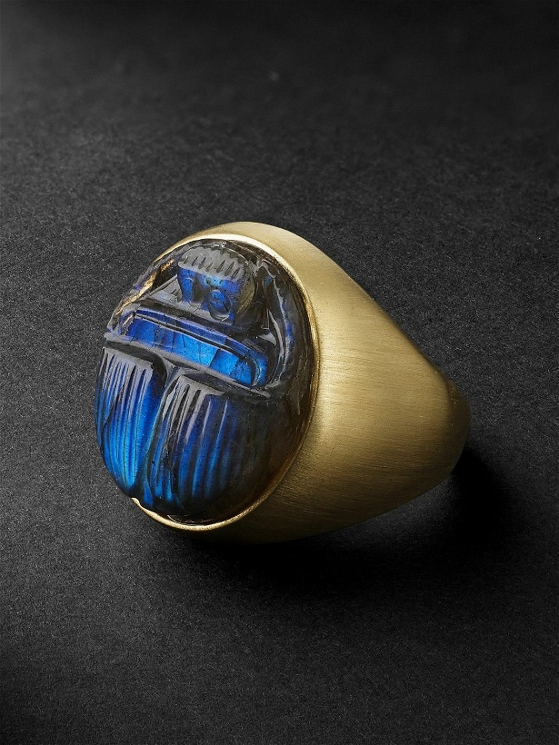 Photo: Jacquie Aiche - Brushed Gold Labradorite Signet Ring - Blue