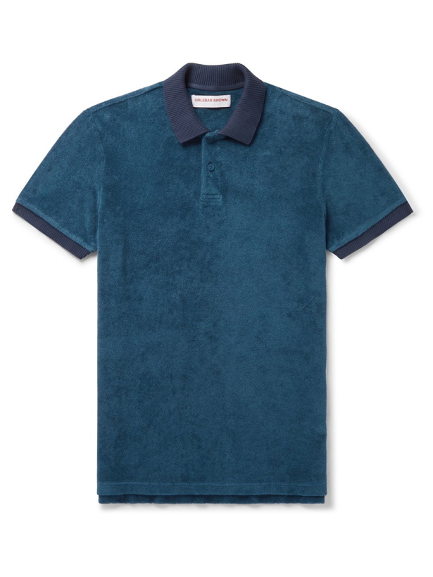 Photo: ORLEBAR BROWN - Jarrett Jersey-Trimmed Cotton-Terry Polo Shirt - Blue