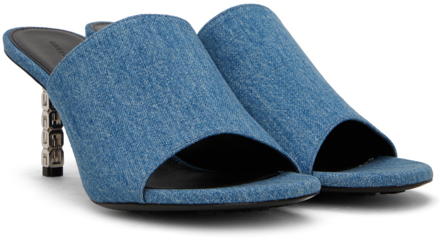 サンダル・ミュール GIVENCHY MEDIUM BLUE DENIM 4G CUBE MULE SANDALS Givenchy Blue G Cube Denim Mules Givenchy