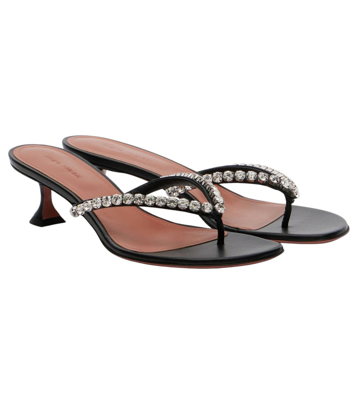 サンダル・ミュール AMINA MUADDI Silver Leather Cameron Thong Mules AMINA MUADDI Cameron crystal-embellished chainmail and