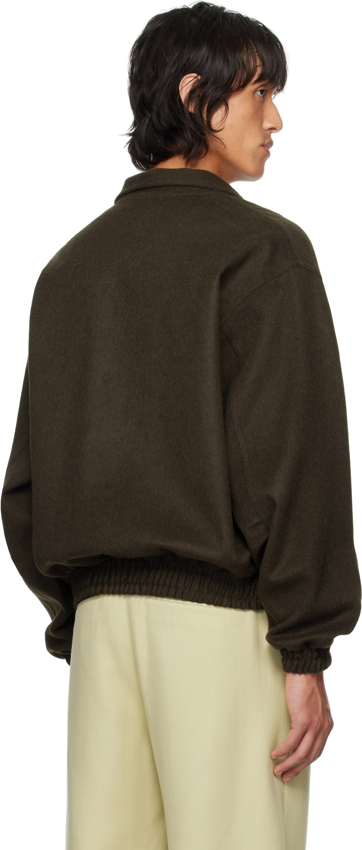 AURALEE Brown Baby Camel Flannel Bomber Jacket Auralee