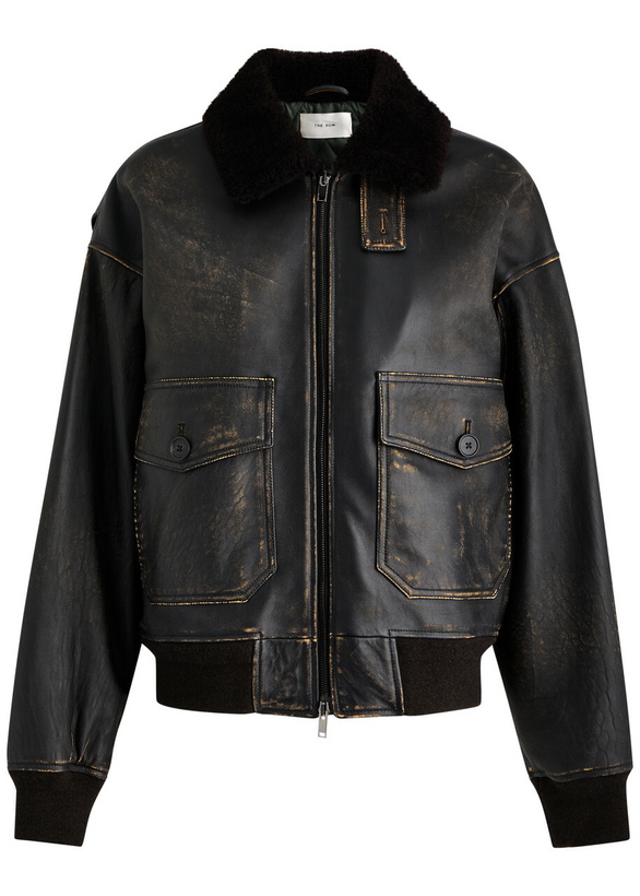 Photo: The Row Adonis Shearling-trimmed Distressed Leather Jacket Black