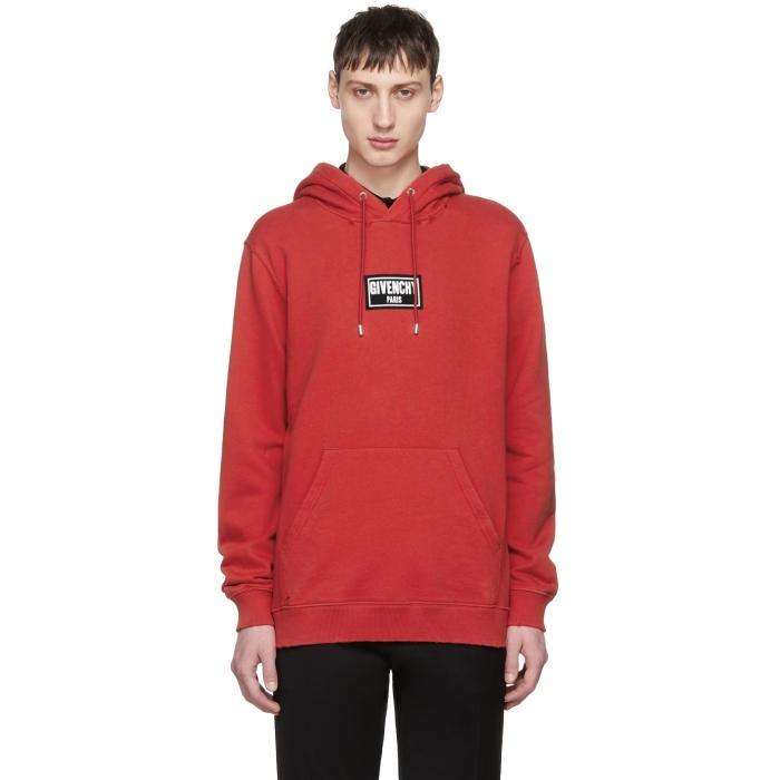 Photo: Givenchy Red Distressed Box Logo Hoodie 