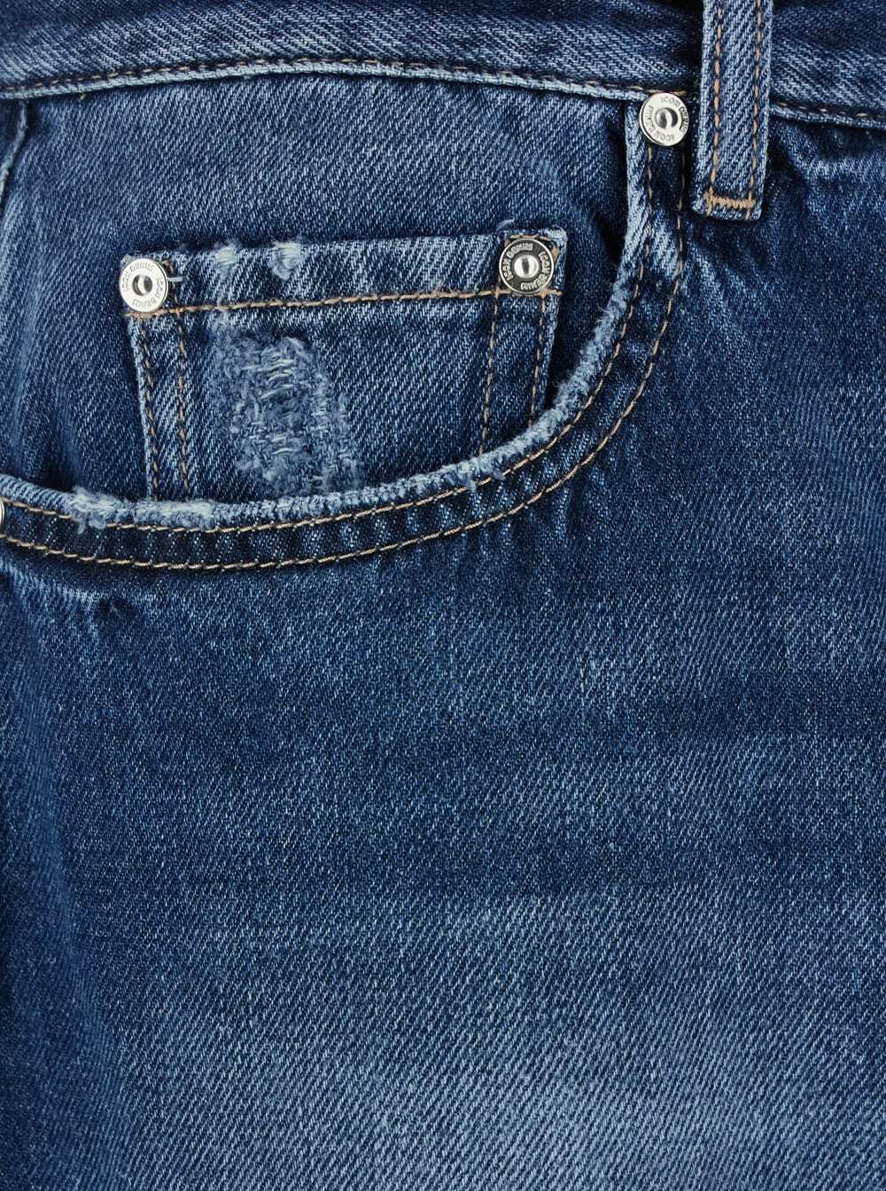 Icon Denim Blue Five Pocket Jeans With Logo Patch On The Back In Denim Man