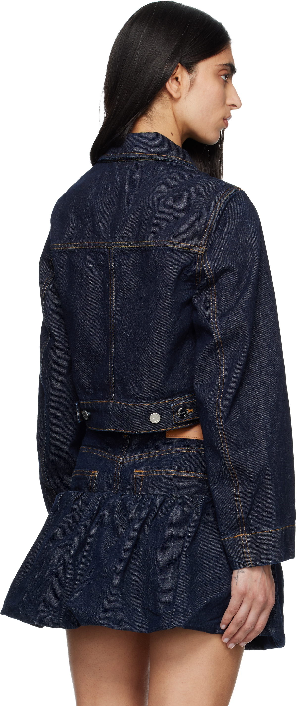 GANNI Navy Cropped Denim Jacket