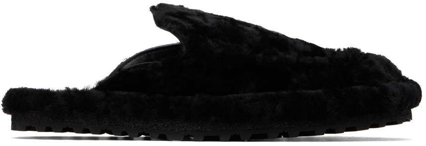 Dries Van Noten Black Shearling Slippers