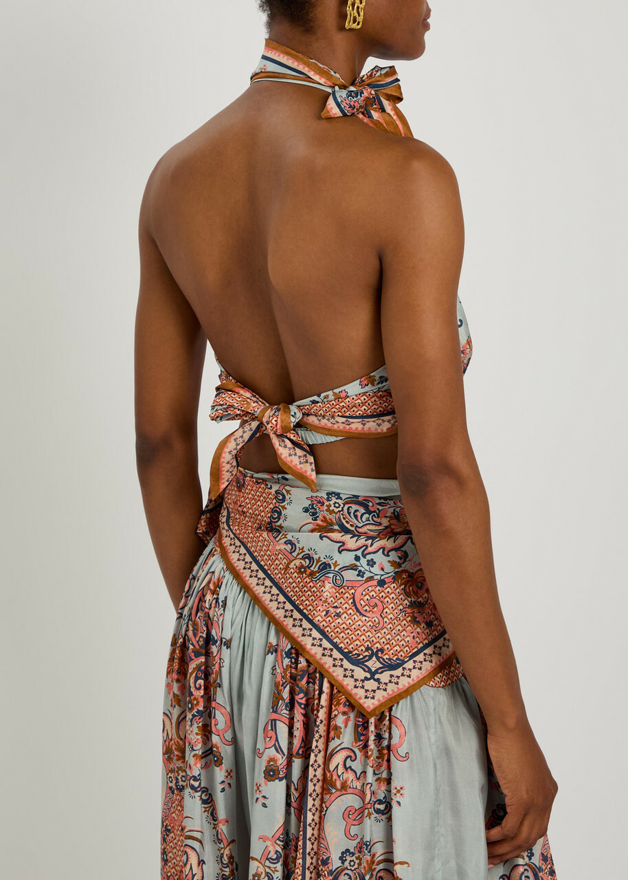 Zimmermann Aster Scarf Printed Silk Crop top Blue
