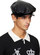 VAQUERA Black Leather Newsboy Cap