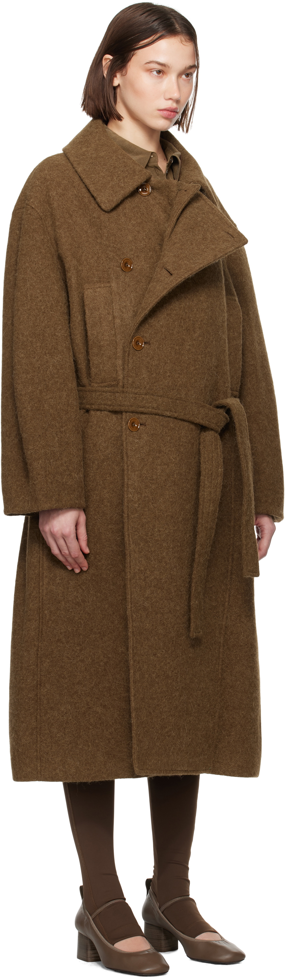 LEMAIRE Brown Asymmetrical Bathrobe Coat Lemaire