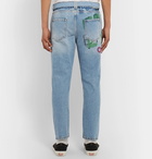 Off-White - Slim-Fit Tapered Belted Spray-Painted Denim Jeans - Blue