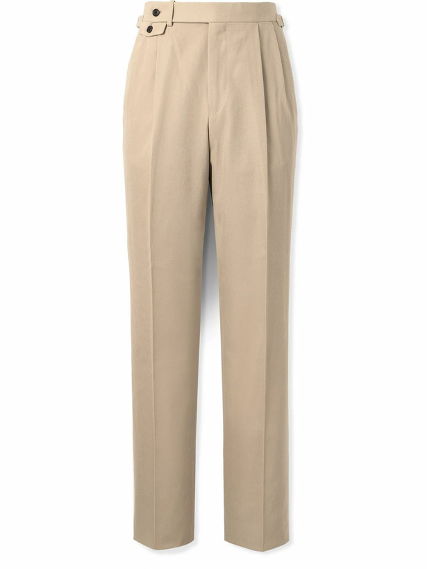 Photo: Dunhill - Straight-Leg Pleated Cotton and Cashmere-Blend Twill Suit Trousers - Neutrals