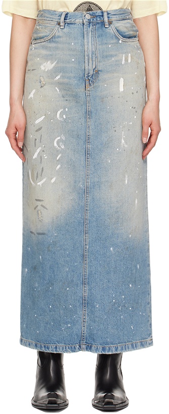 Photo: Acne Studios Blue Paint Splatter Denim Maxi Skirt
