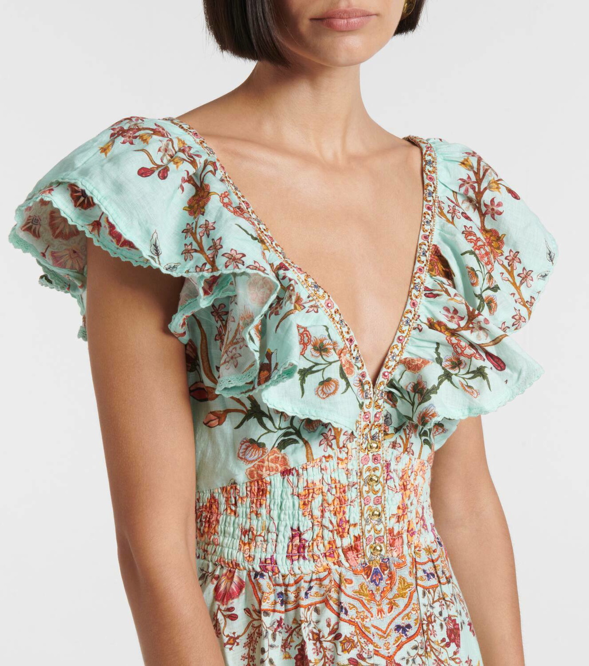 knee length dresses for ladies Abstract Geo Print Sleeveless Linen Shift Mini Dress main image 1