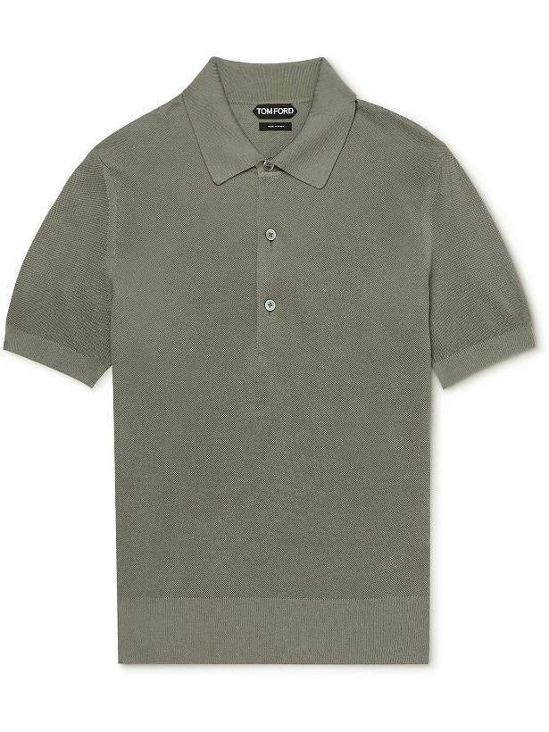 Photo: TOM FORD - Honeycomb-Knit Silk and Cotton-Blend Polo Shirt - Green