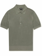 TOM FORD - Honeycomb-Knit Silk and Cotton-Blend Polo Shirt - Green