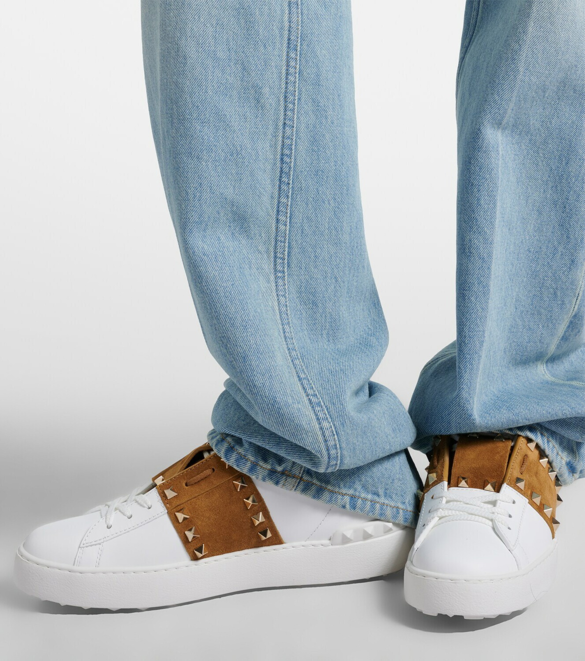 Valentino Garavani Rockstud suede-trimmed leather sneakers
