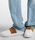 Valentino Garavani Rockstud suede-trimmed leather sneakers