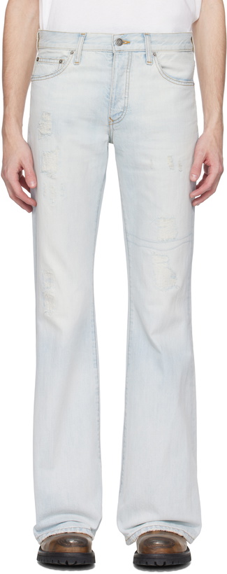 Photo: COÛT DE LA LIBERTÉ Blue Jimmy Crispy Rigid Flare Jeans