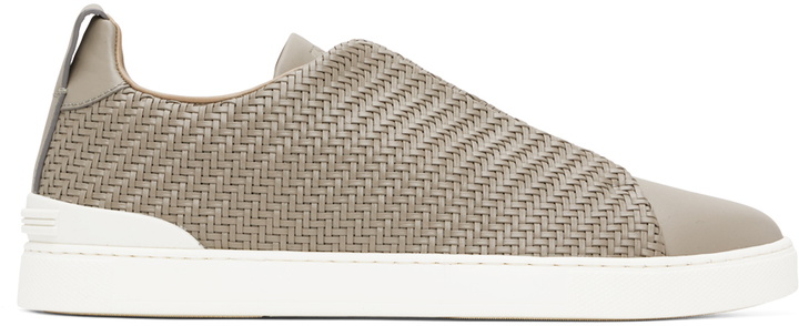 Photo: ZEGNA Gray PELLETESSUTA Triple Stitch Sneakers