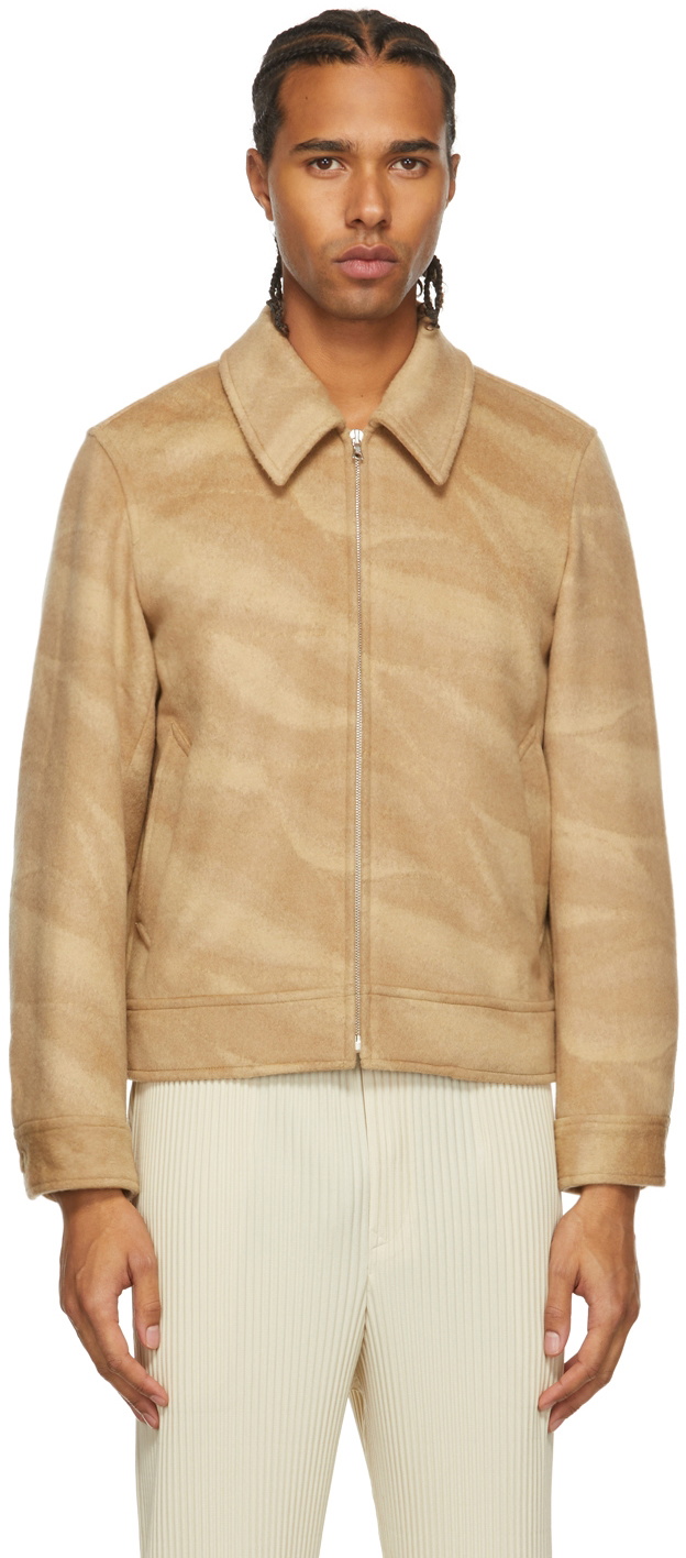 AURALEE Beige Wool & Cashmere Jacquard Melton Zip Jacket Auralee