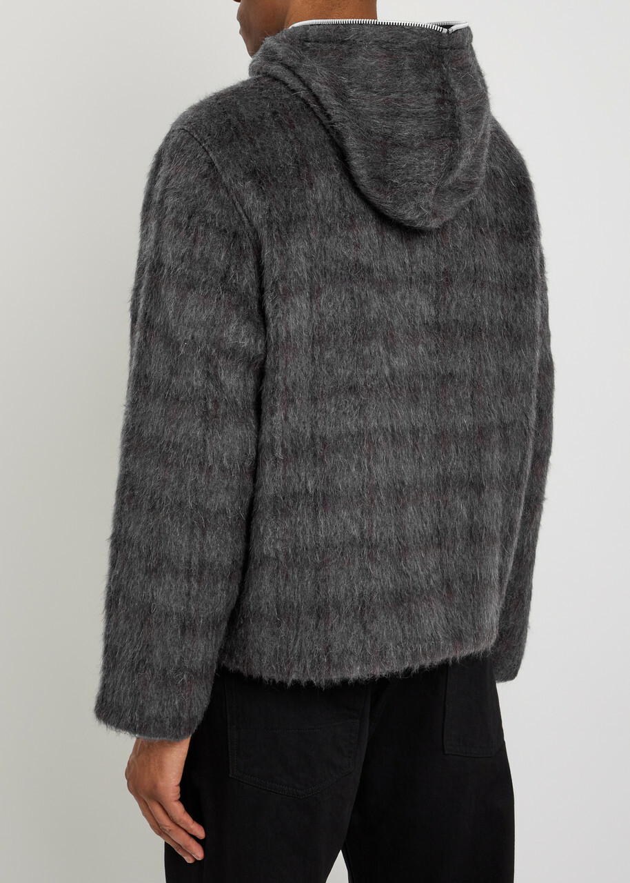 Our Legacy Hooded Checked Brushed Knit Jumper Plum