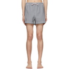 Thom Browne Navy and White Seersucker Drawcord Waist Swim Shorts