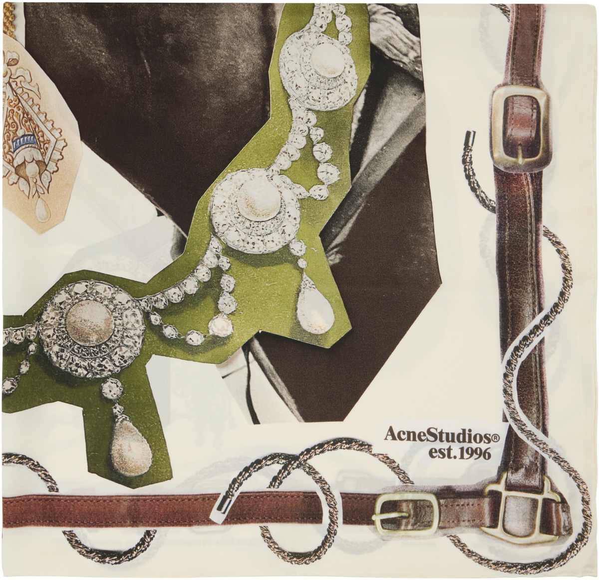 Acne Studios Off-White & Brown Printed Silk Scarf