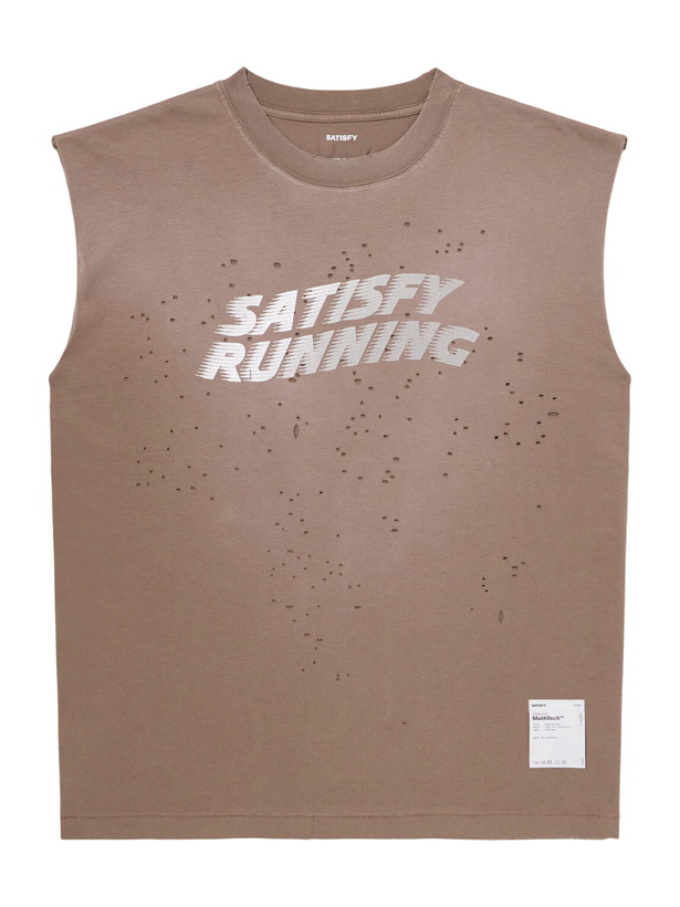 Photo: Satisfy - Distressed Logo-Print MothTech™ Organic Cotton-Jersey Tank Top - Brown