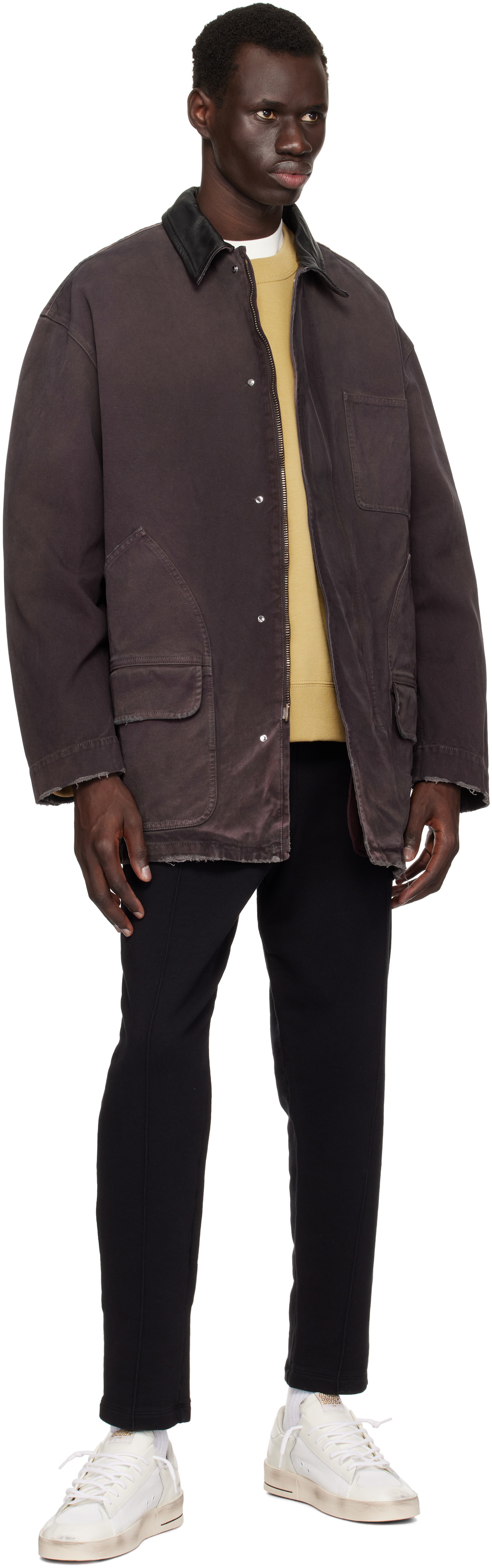 Golden Goose Purple Leather Collar Distressed Jacket