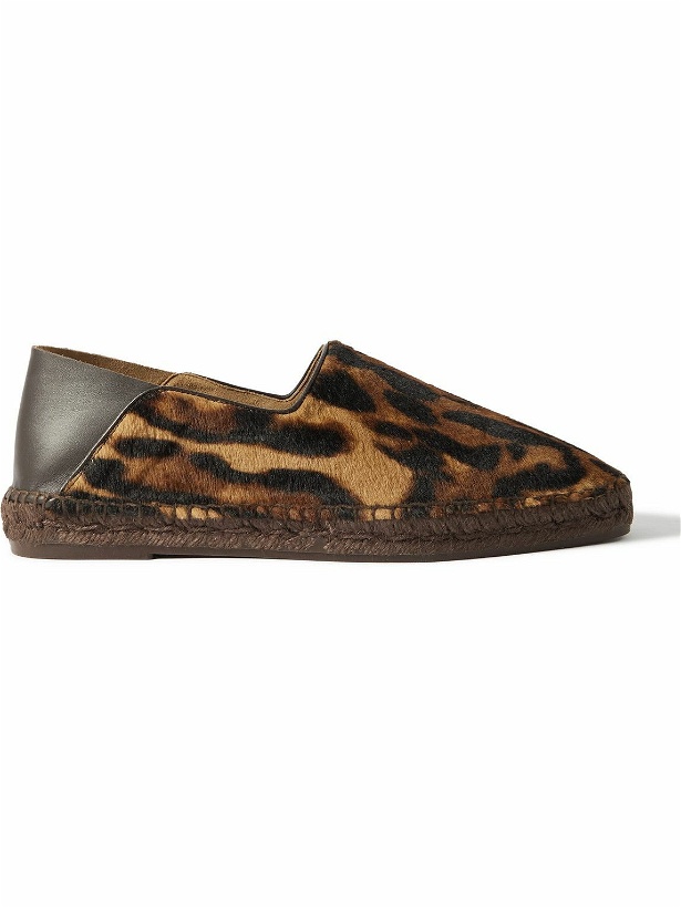 Photo: TOM FORD - Barnes Collapsible-Heel Leather-Trimmed Ocelot-Print Calf Hair Espadrilles - Brown