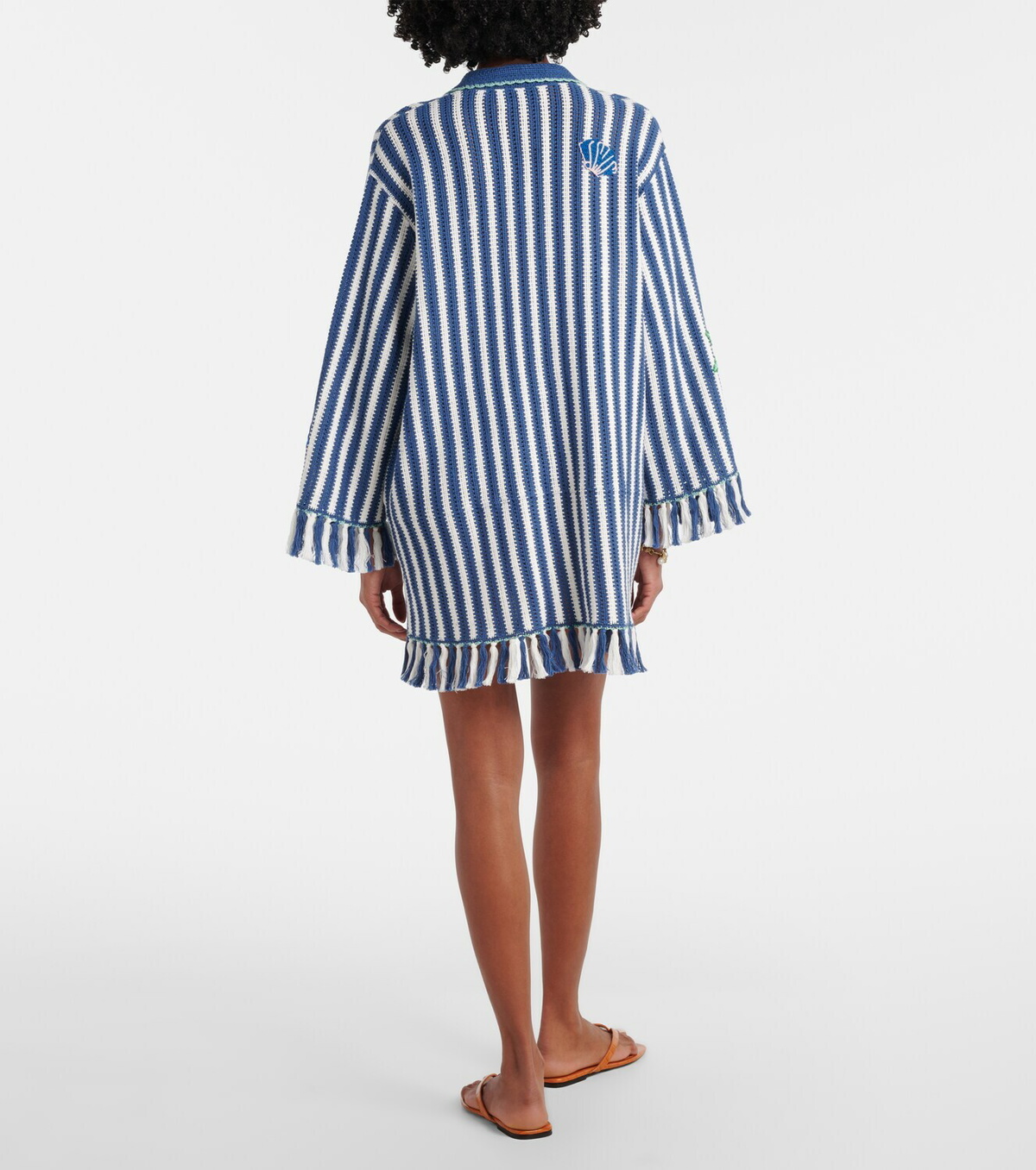 Alémais Crochet fringed striped cotton minidress