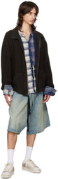 Greg Lauren Multicolor Mixed Plaid Shawl Collar Boxy Shirt