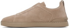 ZEGNA Beige Triple Stitch Sneakers