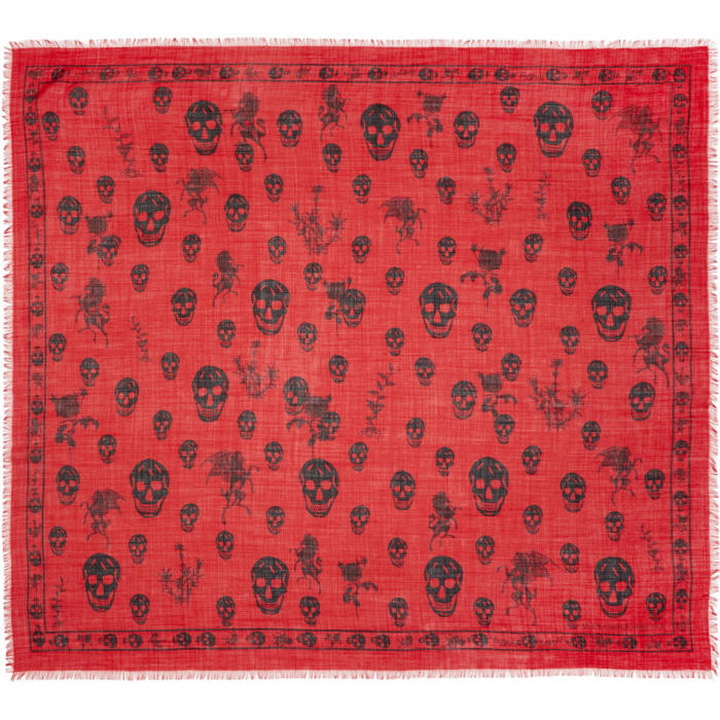 Photo: Alexander McQueen Red Romantic Weeds and Skull Pashmina Scarf