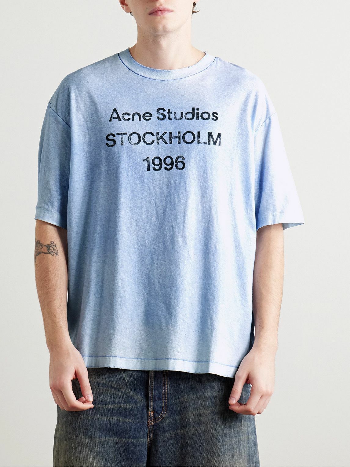 Acne Studios - Exford Distressed Logo-Print Cotton and Hemp-Blend