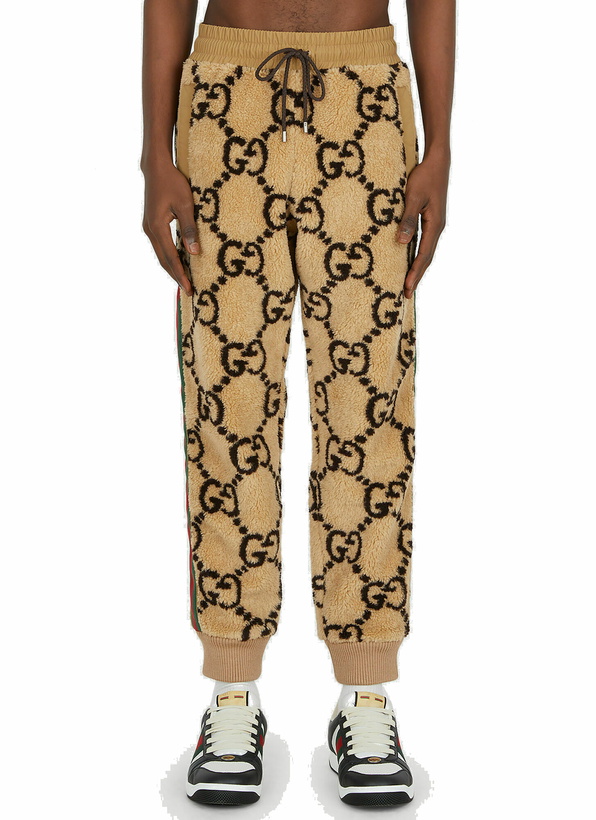 Photo: GG Jacquard Faux Fur Track Pants in Beige