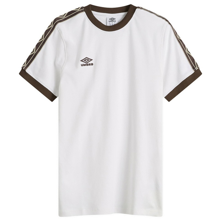 Photo: Umbro Men's Taped T-Shirt in Brilliant White/Demitasse