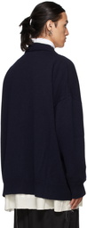 Raf Simons Navy & White Lining V-Neck Cardigan